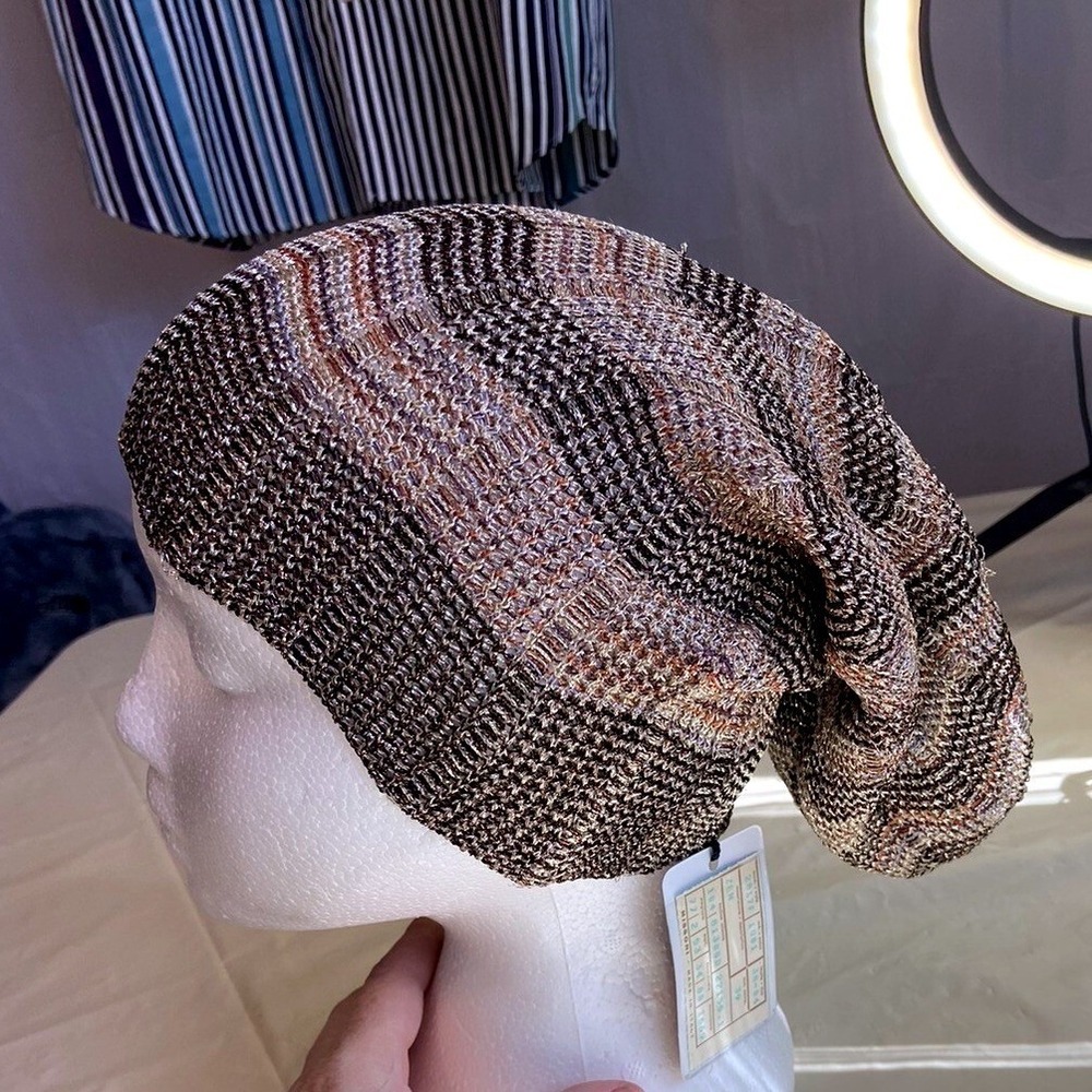 Missoni Metallic Zigzag Knit Slouchy‎ Beanie Hat Gold Bronze Made in Italy NEW
